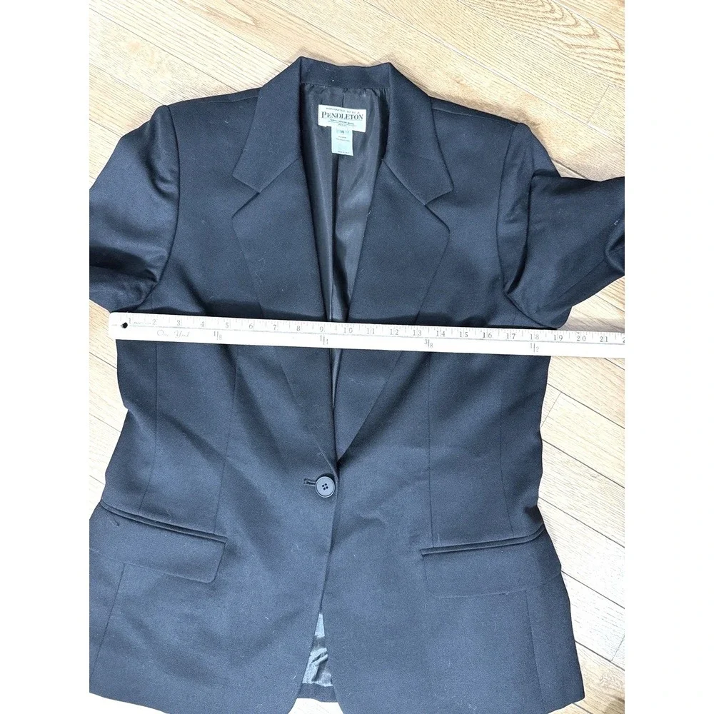 Pendleton Black 100% Virgin Wool Skirt Suit Set Blazer Pencil Skirt 10P USA‎